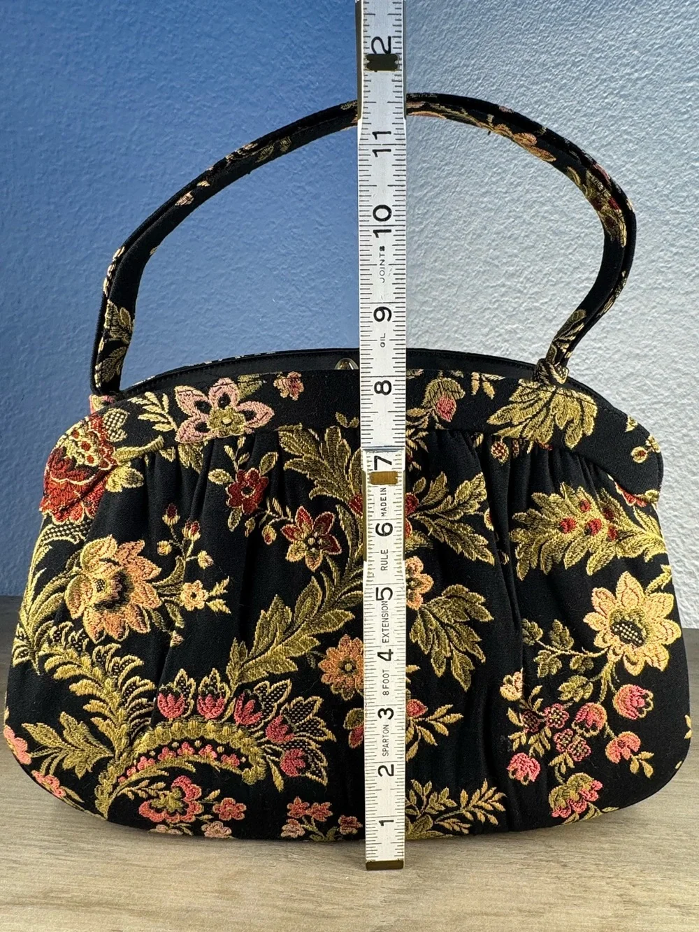 Vintage 1950s Crown Lewis Floral Tapestry Purse Mirror Comb MCM-UNUSED! NOS